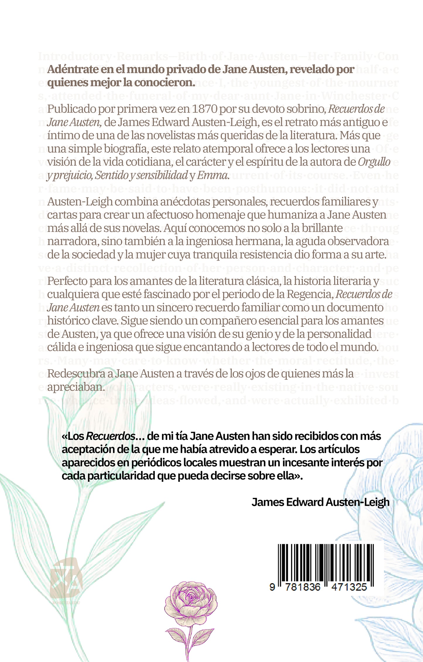 Recuerdos de Jane Austen - A Memoir of Jane Austen | Libro en tapa dura bilingüe - Español / Inglés