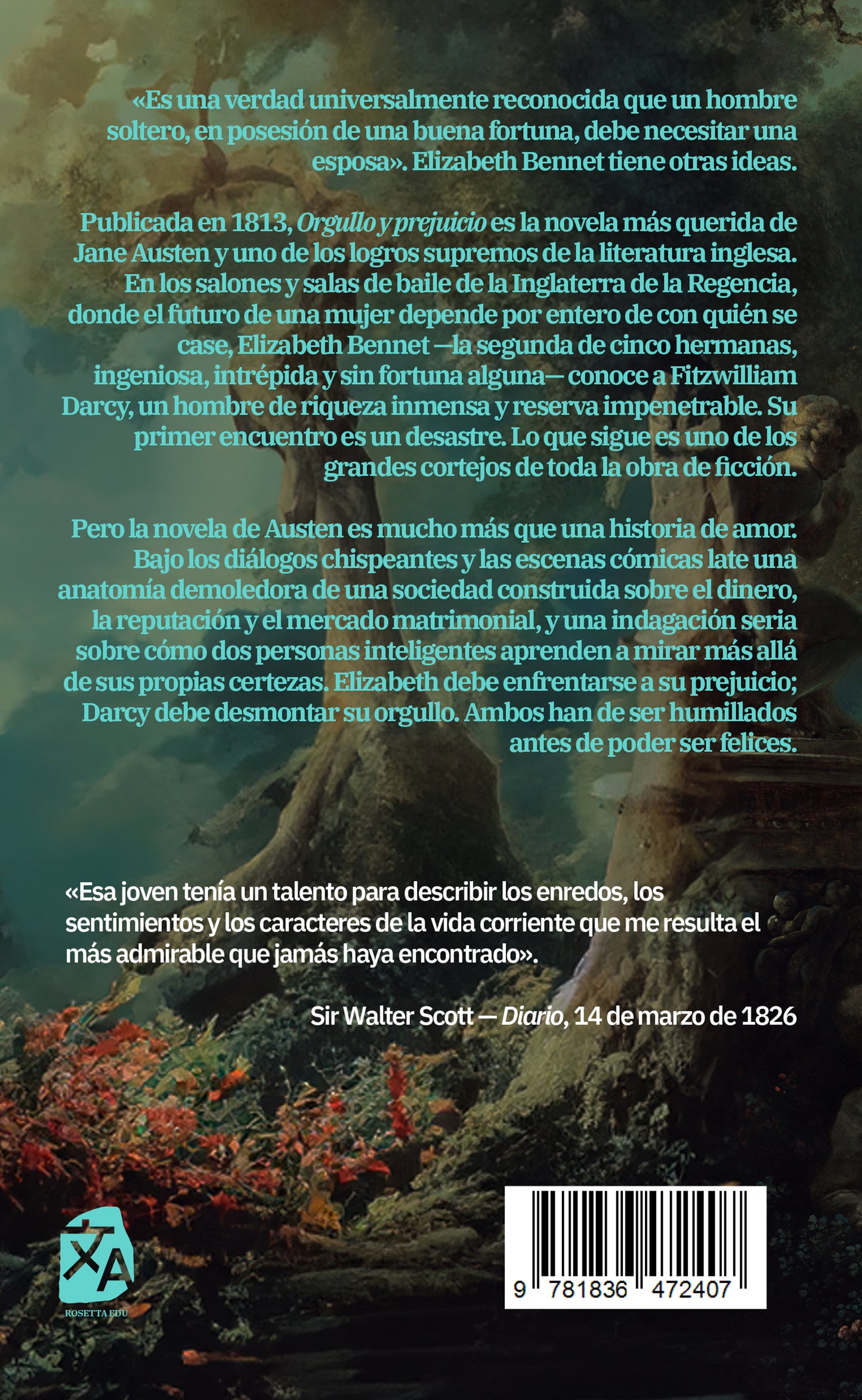 Orgullo y prejuicio - Jane Austen - Contraportada de la edición en tapa blanda - Rosetta Edu