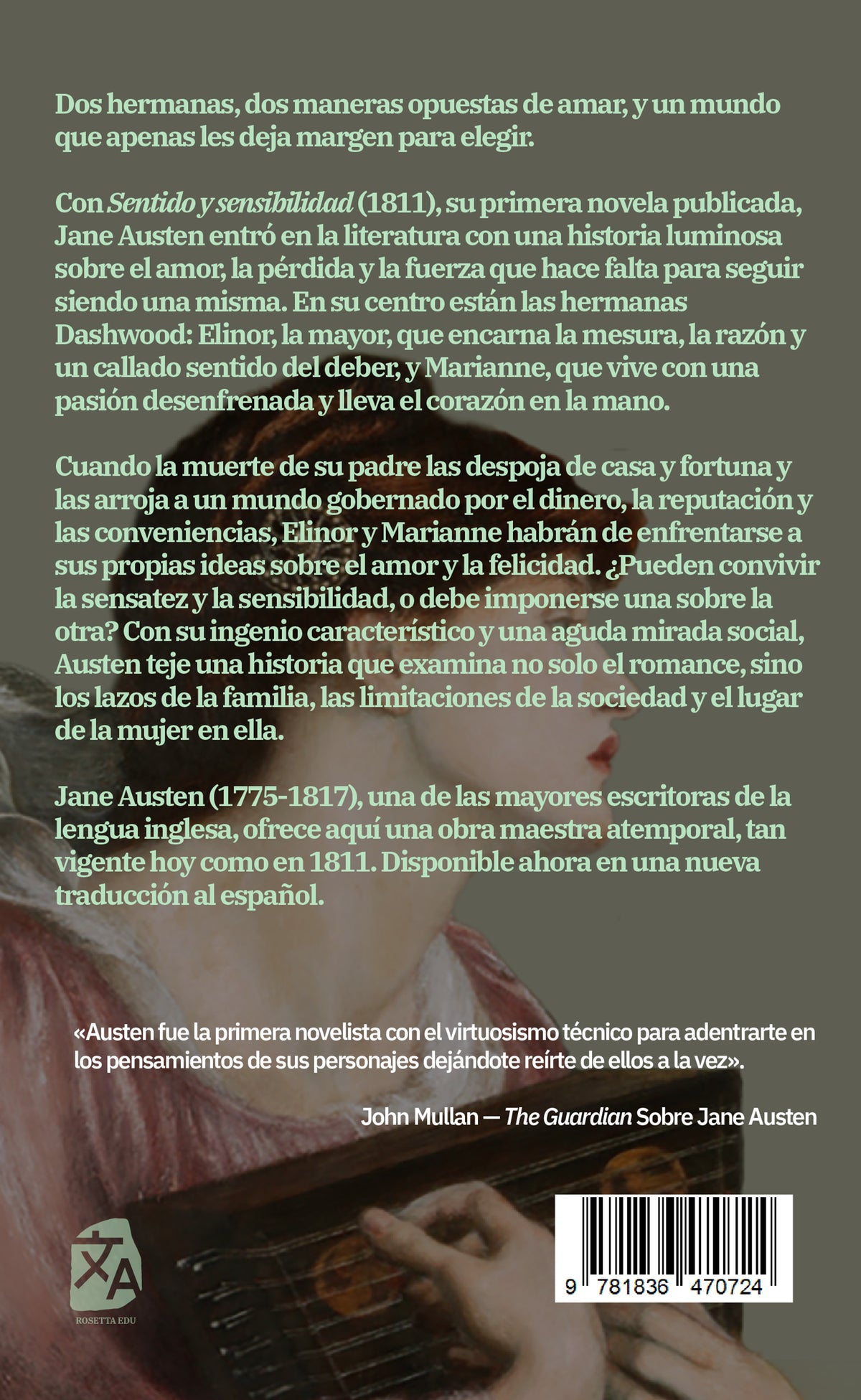 Sentido y sensibilidad - Jane Austen - Contraportada de la edición en tapa blanda - Rosetta Edu