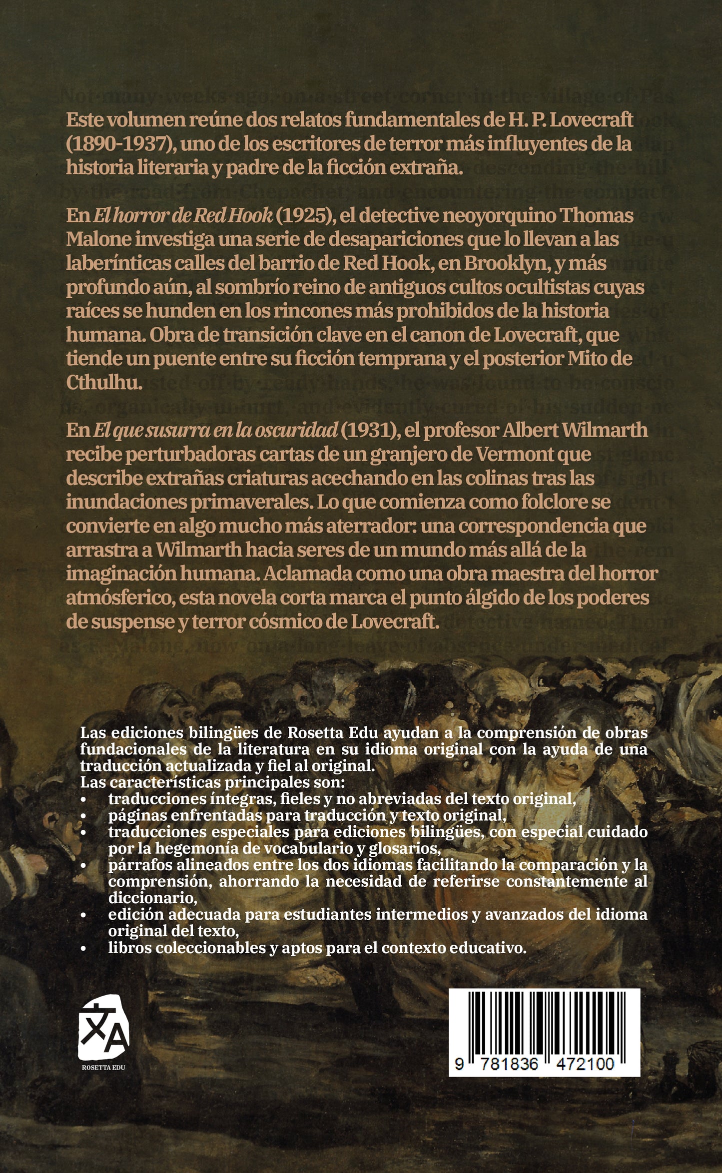El horror de Red Hook y El que susurra en la oscuridad - The Horror at Red Hook and The Whisperer in Darkness | Libro en tapa dura bilingüe - Español / Inglés