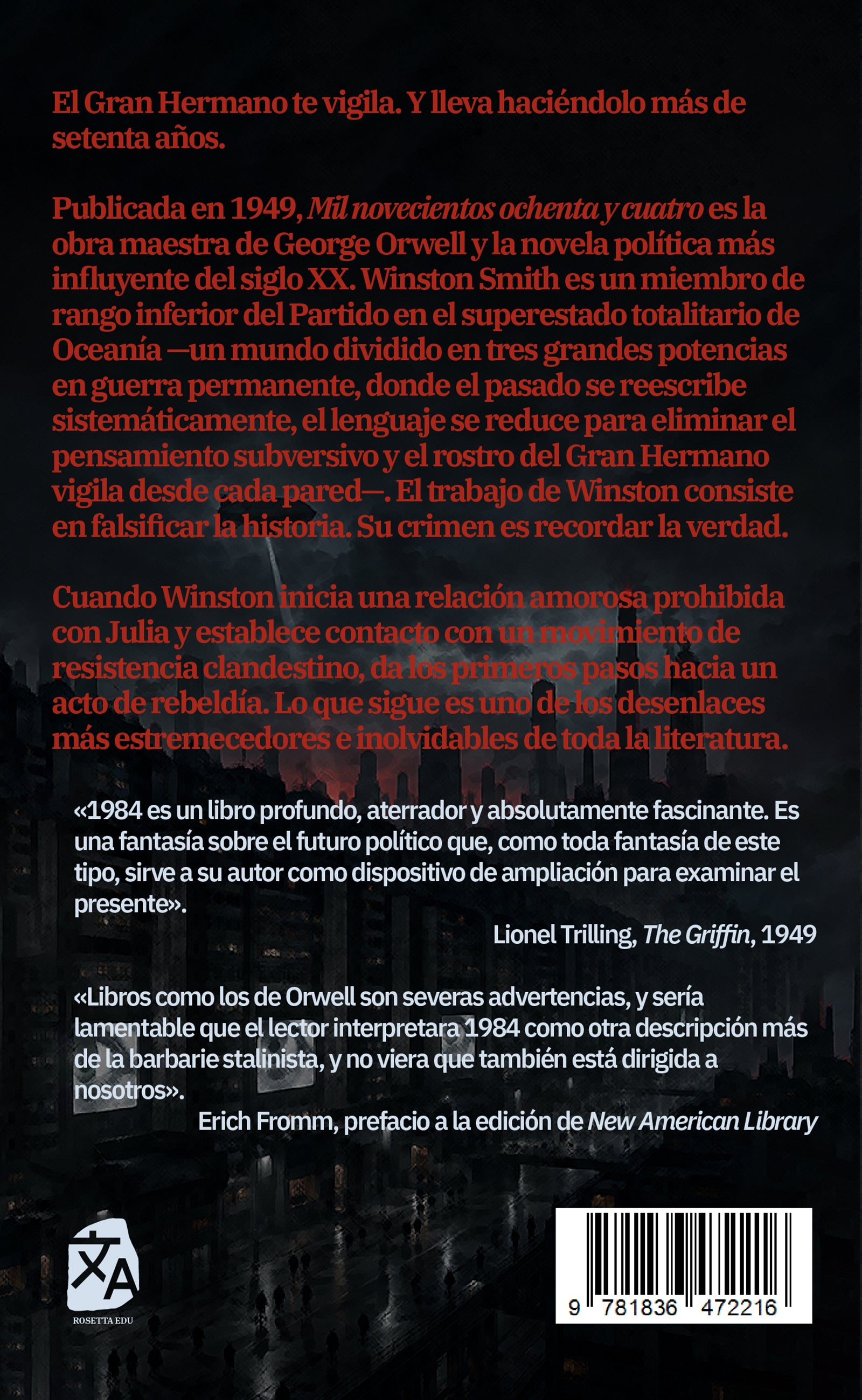 1984: Mil novecientos ochenta y cuatro - George Orwell - Contraportada de la edición en tapa blanda - Rosetta Edu