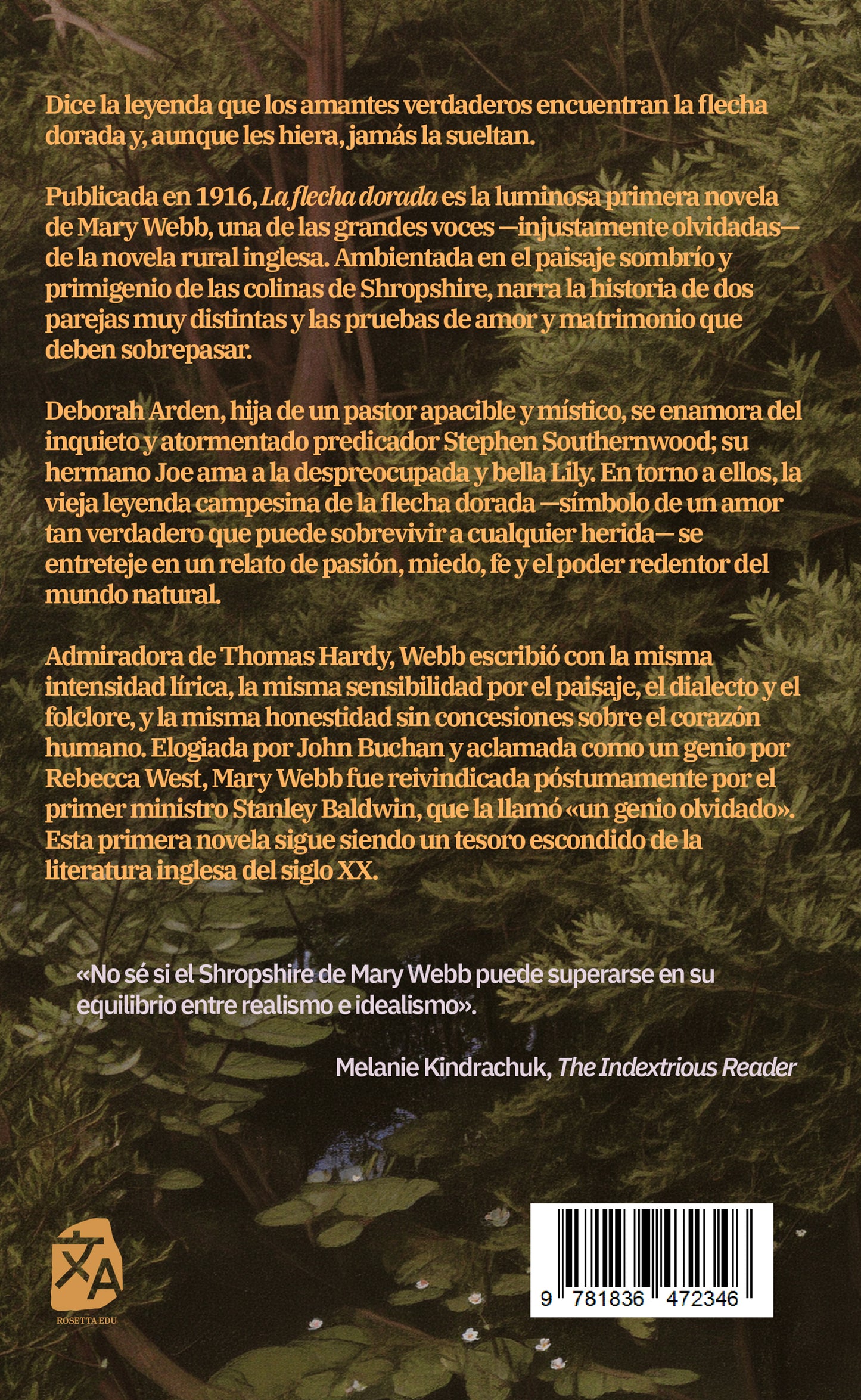 La flecha dorada - Mary Webb - Contraportada de la edición en tapa blanda - Rosetta Edu